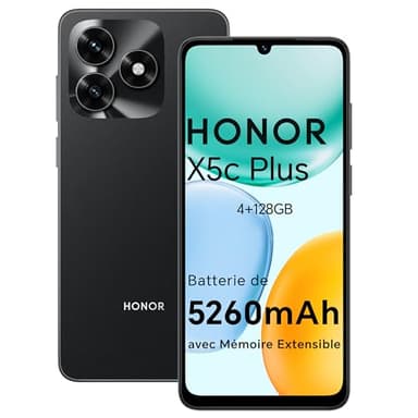 HONOR X5c Plus Smartphone Dual SIM NFC Android 15, 4+128GB, 6.74 Pouces 90 Hzécran Confort Téléphone, 5260mAh Batterie, Caméra 50 mégapixels, MicroSD 1 to Extensible, Midnight Black