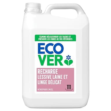 Ecover Lessive Laine et Linge Délicat, Lessive liquide, Pour un Linge Propre, Parfum Nénuphar/Melon Vert, Format XL 111 Lavages, 5 L