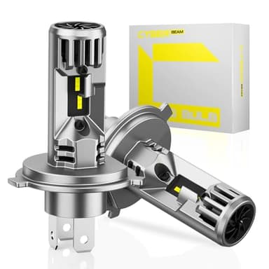CYBERBEAM Ampoule H4 LED Voiture - 90W 30000LM H4 LED Lampes de Phares Voiture Automobile 800% Luminosité 6500K Blanc Ampoule LED H4 Parfaite Remplacement pour Kit de Conversion, Lot de 2