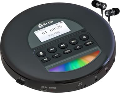 KLIM Nomad Lecteur CD Portable - Batterie Intégrée Longue Durée - avec Écouteurs - Compatible CD-R, CD-RW, MP3 - Bluetooth Baladeur Lecteur CD pour Voiture, Maison, Extérieur - Nouveauté - Argent