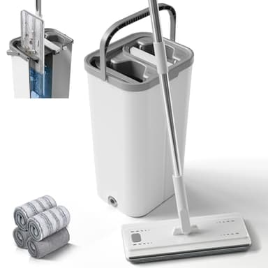 Serpillière Seau Essoreur, Masthome Balai Serpillère Microfibre avec 4 Tampons, Balai Plat Rotatif 360° Serpillère Essoreur pour Nettoyage de Sol