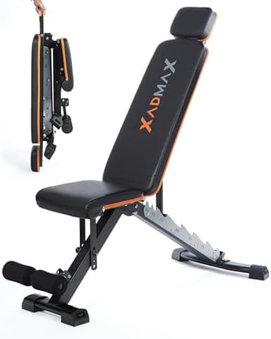 Xadmax Banc Musculation Pliable, Banc de Musculation Complet, Très robuste et résistant, supporte 360 kg, Idéal pour des Exercices Sport Maison, Fitness Haltères, Machine Sport Maison