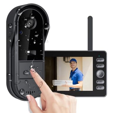 TKMARS Sonnette sans Fil Extérieur Étanche avec Caméra, Visiophone sans Fil Écran 4.3 Pouces, Interphone Vidéo 1080P sans WiFi ni Application, 170° Grand Angle, Audio Bidirectionnel, Vision Nocturne