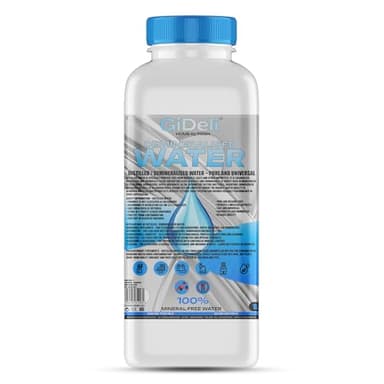 GiDeli Eau déminéralisée 1L Eau distillée pour fer à repasser, batteries, radiateurs, humidificateurs, aquarium et laboratoire Eau sans calcaire, inodore, claire