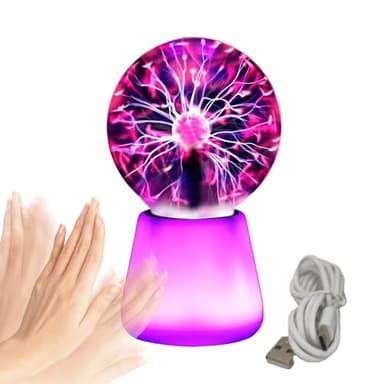 Générique Lampe Boule Plasma, 7,6×7,6×14cm LED Lampe Globe Plasma, Alimentation USB, Tactile, Matériau Haute Transparence Et Finition Résistante Rayures, Pour Fêtes, Décorations, Cadeaux De Noel