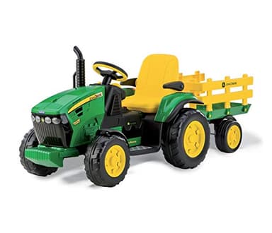PEG John Deere Ground Force Tracteur Électrique pour Enfants 3+ Ans avec Batterie Rechargeable 12V, Remorque Incluse et Radio FM