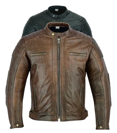 Texpeed Veste de moto en cuir pour homme - Homologué blouson été/hiver de moto de tourisme avec protection véritable biker CE armor (EN 1621-1) Design cousu matelassé - Brun/Marron - M