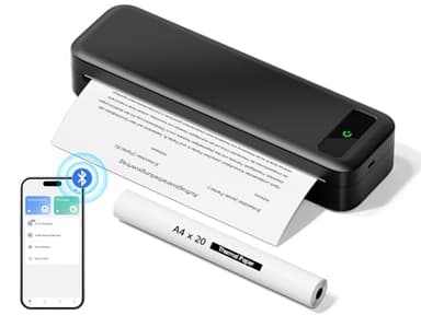 Imprimante Thermique Portable A4 sans Encre - Bluetooth sans Fil Compatible avec iOS et Android - Mini Imprimante Petite pour Papier Thermique 216/210/110/80/53mm, Mac, Windows, Reçus, 599g - Noir