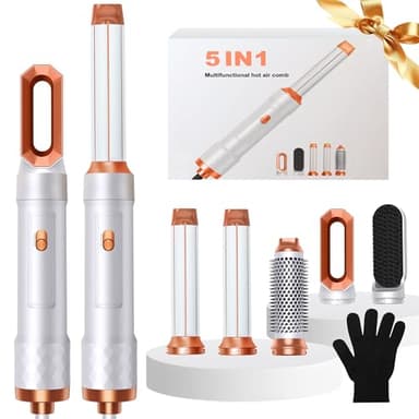 Airbrush 5 en 1 Brosse Soufflante 5 en 1, Seche Cheveux 5 en 1 avec Seche Cheveux Boucleur, Brosse Souflante, Thermal Brush, Air Styler 5 en 1 Pour Sécher, Boucler, Lisser, Cadeau Noel Femme