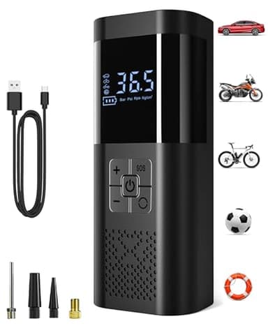 SERVOMASTER Compresseur à Air Portatif, Gonfleur Pneus Voiture sans Fil avec Jauge, Mini Compresseur 150PSI, Accessoire Voiture pour Hommes, avec Lumière LED pour Voiture Moto Bicyclette Boule