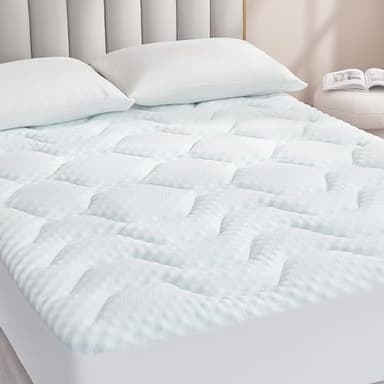 EHEYCIGA Surmatelas 140 x 190 Memoire de Forme, Fibre de Rafraichissant sur Matelas 2 Personnes 140x190 avec Poche Extra Profonde, Blanc