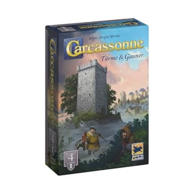 Hans im Glück Carcassonne - Tours et escrocs (édition 2025), 4ème Extension, Jeu Familial, 2-6 Joueurs, 7+ Ans, 45 Minutes, Allemand