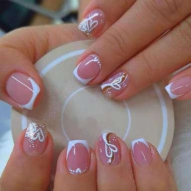 Cosmeria Press On Nails Set, 24 Pièces Faux Ongles Avec Motif Cœur, Application Facile Avec Colle Gel, Inclut Lime à Ongles Et Kit De Nettoyage