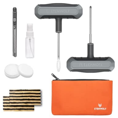 ETENWOLF Kit de Réparation Pneu Crevaison 16 Pièces avec Mèches, Kit Réparation Pneu Voiture Robust pour Auto, Moto, VTT, Camion, Tracteur