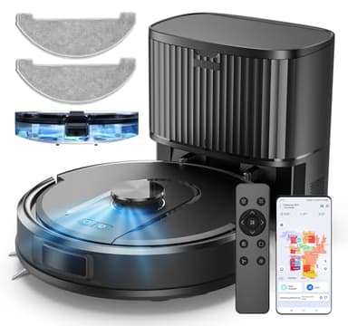 Vexilar Robot Aspirateur Laveur 5000Pa,Cleanova W11 Aspirateur Robot avec Vidange Automatique Poussière,Navigation LiDAR avec Cartographie,180min, Alexa/APP,Idéal pour Tapis Poils d'animaux