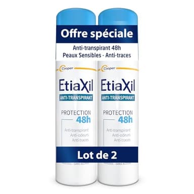 ETIAXIL - Déodorant Anti-transpirant - Traitement Transpiration Modérée - Aisselles - Protection 48h - Aérosol - Fabriqué en France - 150 ml - Lot de 2