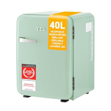 TZS First Austria - Mini Réfrigérateur Rétro 40L silencieux - Petit Minifrigo design vintage avec lumière intérieure et 2 compartiments de porte - Minibar pour camping, bureau, chambre & hôtel - mint
