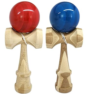 KENDAMA TOY CO. Lot de 2 – Le meilleur kendama pour tous les types de plaisir (taille complète) – Couleurs impressionnantes : bleu/bambou rouge/bambou – Bois de bambou massif – Un outil pour créer une