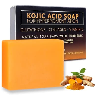 100g Kojic Acid Soap,Savon Eclaircissant,Savon Kojic,Turmeric Soap,Eclaircissant Peau Noir Rapide et Efficace,Les Visage et Corps,Hyperpigmentation Peau Noire