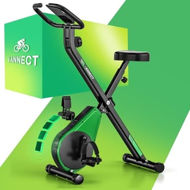 Vélo d’Appartement Pliable, Vannect velo d appartement avec LCD et Mesure du Pouls Manuel, 16 Niveaux de Résistance, Vélo d’Exercice avec support pour tablette, Rangement Pliable, Capacité 150KG