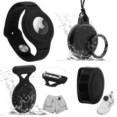 Lot de 4 Supports Airtag pour Enfants cachés pour Traceur GPS Comprenant Un Bracelet, Un Support pour Chaussures, Un étui Anti-Retrait avec épingles de sûreté, Un Collier (Ensemble Noir)