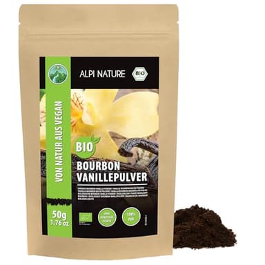Alpi Nature Vanille en Poudre Bourbon BIO 50g, Gousse de Vanille Bourbon de Madagascar Moulue Qualité A