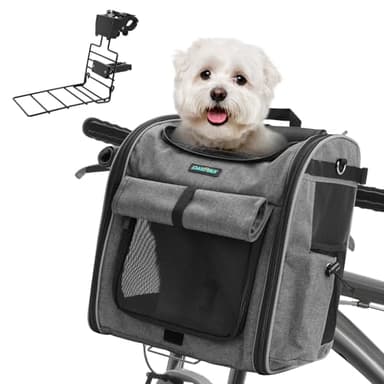DAISTERN Panier de Vélo Avant pour Chiens Chats jusqu'à 10KG avec L Support Robuste Φ55mm, Sac à Dos Animaux de Compagnie, Fermeture Éclair SBS, Fenêtres en Maille Respirantes, Coussin Imperméable