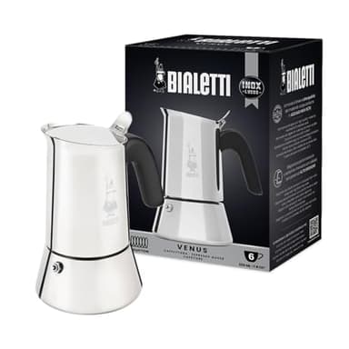 Bialetti - Nouvelle cafetière expresso Venus Induction, Plaque de cuisson en acier inoxydable, Adaptée à toutes les sources de chaleur, 6 Tasses, Aluminium, 235ml,Argent