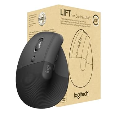 Logitech Lift for Business Gauche, Souris Ergonomique Verticale pour Main Gauche, sans Fil, Bluetooth ou Logi Bolt USB sécurisé, silencieuse, Windows/Mac/Chrome/Linux - Graphite Petit