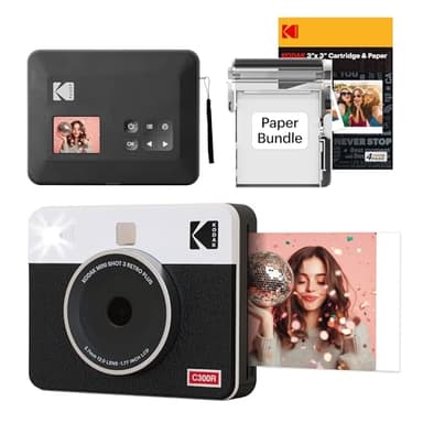 Kodak Mini Shot 3 Retro Cadeau Noel, Appareil Photo Instantané Vintage avec Imprimante Photo Portable, 76x76 mm, Technologie 4Pass, Pack de 38 Papiers Photo – Blanc
