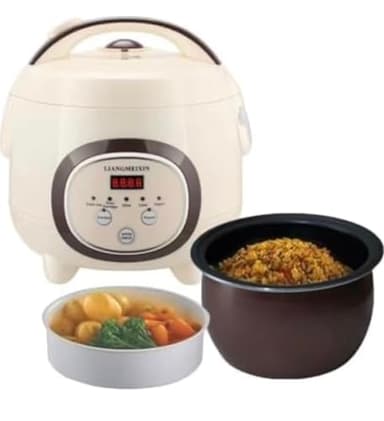 Cuiseur de Riz, 1L Smart Multifunctional Rice Cooker pour 1-3 Personnes, avec Cuiseur Vapeur, 6 Fonctions Multicuiseur, Sans Surveillance, ecran LED Motouch, Minuterie 24 Heures(Beige)