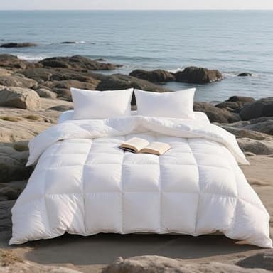 APSMILE Couette 220x240 4 Saisons 100% Plumes et Duvet Moelleux, Couette 220x240 Tempérée 100% Coton Bio, Edredon Ultra Gonflante, pour Les Personnes Allergiques, Ökotex & RDS