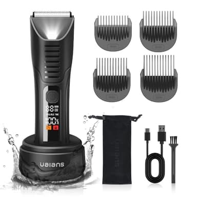 Ualans Tondeuse Intime Homme, Tondeuse Corps Homme, Étanche IPX7, Charge Rapide De 90 Minutes Via USB Ou Base De Chargement, Affichage Numérique LED, Pour Aisselles, Aines, Poils Intimes