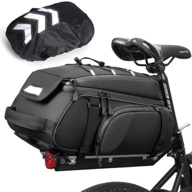 RAINSMORE 3 en 1 Sacoche Velo Porte Bagage Arriere 15L Sacoche Vélo Arrière Imperméable avec Housse de Pluie et Réfléchissante Sac à Vélo