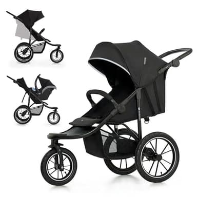 Kinderkraft HELSI 2, Jogger, Poussette Sportive, 3 Grandes Roues, Dès La Naissance Jusqu'à 22 Kg, Réglable, Amortissement, Position Allongée, Panier Spacieux, Gris