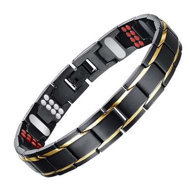 JFUME Bracelet Magnétique Homme et Femme Plaqué Or 18K avec Bracelet en Acier Inoxydable Noir PVD avec Outil de Suppression de Lien 21.5cm Réglable