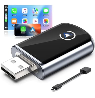 Adaptateur CarPlay sans Fil – Dongle Convertir Filaire en sans Fil,2-in-1 Connexion à Canaux,Wi-FI 5,8GHz Plug & Play, Mini et Stable,connexion automatique,USB et USB-C,Compatible iOS10+ & Android11+