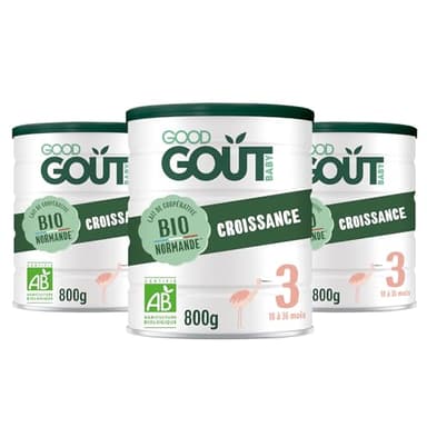 GOOD GOÛT - Lot de 3 - Lait Infantile 3ème Âge - Lait de Croissance Format Poudre - de 10 Mois à 3 Ans - sans Huile de Palme - sans Maltodextrine - Crème de Lait Bio - Fabriqué en Normandie - 800 g