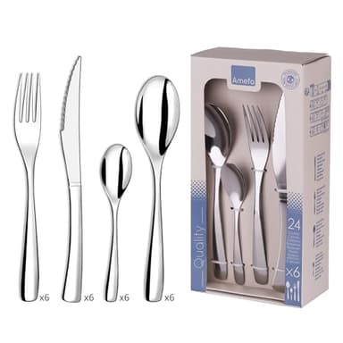 AMEFA - Ménagère 24 couverts de table pour 6 personnes - Danube - Acier inoxydable 18/0, Finition Brillante
