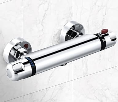 Mitigeur Thermostatique Douche, Mitigeur Douche, Robinet de Douche avec Bouton Sécurisé à 38°C, Robinet Thermostatique, Entraxe 150mm, Température Constante Intelligente, Chromé