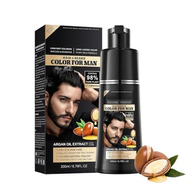 Coloration Noir Homme 4-en-1 Black Hair Dye Shampoo, Shampoing Colorant Noir pour Cheveux et Barbe, Shampoing Colorant Noir Pour Cheveux Blancs,Couleur Durable Et Soin,Pour Femme & Homme, 200 ml