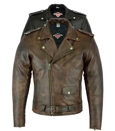 Texpeed Veste moto cuir homme homologué avec protections - Marlon Brando rétro Chopper blouson - Avec protection véritable biker CE armor (EN 1621-1) Brun/Marron - XL