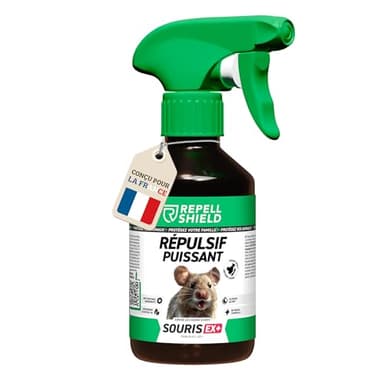 RepellShield® Répulsif Anti Souris & Anti Rat -250ml- Non Tachant, Sûr Famille & Animaux, Huile Essentielle Menthe Poivrée, Résultats Visibles 7-10 Jours - Usage Intérieur & Extérieur