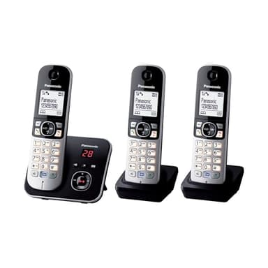 Panasonic KX-TG6823FRB DECT Téléphone Numérique Sans Fil Répondeur Numérique, Base et 3 Combinés, Haut-Parleur Mains Libres, Identification de l'Appelant, Bocage des Appels Indésirables, LCD, Noir