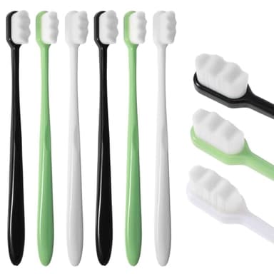 Guduling Lot de 6 brosses à dents extra douces - Micro Nano - Pour adultes et enfants - Brosses à dents manuelles pour gencives fragiles (noir, blanc, vert)