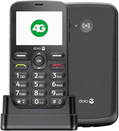 Doro - Téléphone 1880 - Téléphone Portable Senior 4G - Grand Écran Et Grandes Touches - Facile à Utiliser - Touche d'Assistance - Compatible Appareils Auditifs - Socle de Recharge Inclus - Noir