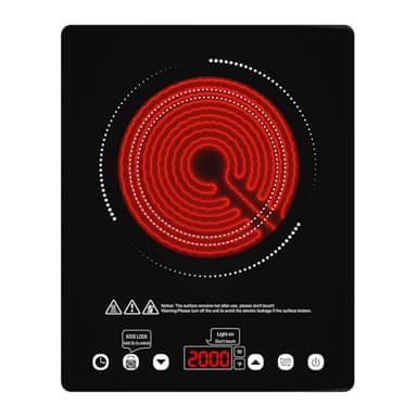 GTKZW Plaque Vitrocéramique 2000W, Plaque de Cuisson Électrique Portable 1 Foyer avec 10 Niveaux, Minuterie, Sécurité Enfant - Réchaud Électrique pour Camping-car, Chambre, Studio