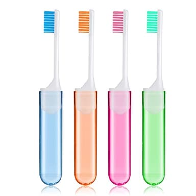 Sibba Lot de 4 brosses à dents manuelles pliables à poils souples pour gencives fragiles, soins dentaires adultes et enfants, pour le camping et les voyages 4 Pièces Multicolores