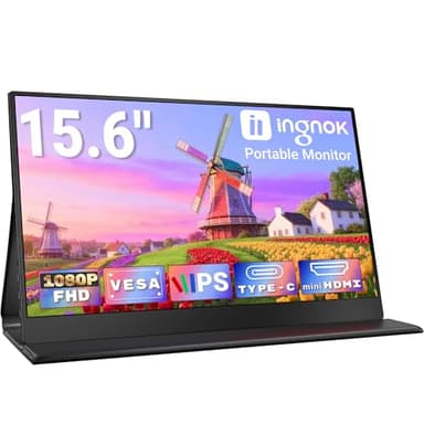 Ingnok Écran Portable 15,6", FHD 1080P IPS Moniteur Portable avec Haut-parleurs Intégré, Ultra-Leger Ecran Portatif pour Ordinateur Portable/PC/Mac/PS3/4/5/X-box - Connectivité USB C et HDMI