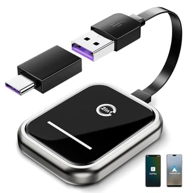 Adaptateur CarPlay sans Fil pour Apple iPhone, Adaptateur sans Fil 2 en 1 Android Auto pour téléphone Android, Uniquement pour Les Voitures équipées d'un système CarPlay câblé ou d'Android Auto